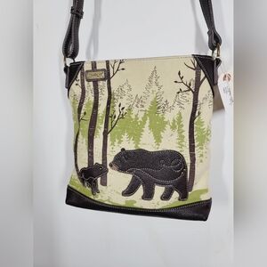 CHALA Brown and Cream Bear Print Shoulder Bag